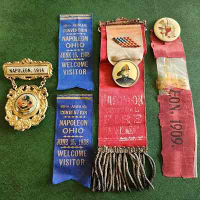 Napoleon Fireman's Convention Badges, 1909, 1914, 1938