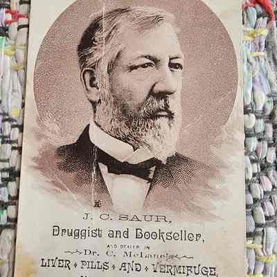 J.C. Sauer Druggist & Bookseller Trade Card, 1880's