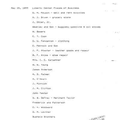 1899 Listing of Business in Liberty Center, Ohio