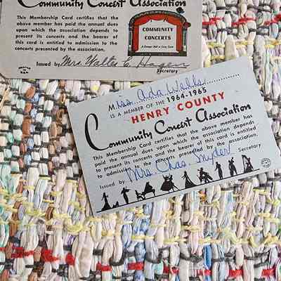 Community Concert Association, (2) Memberships: Ada Wells, Margie Snyder