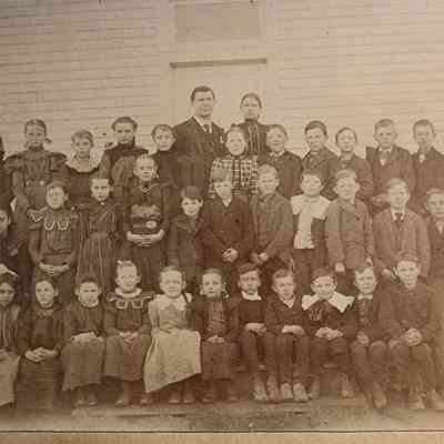 1900's Cabinet Card Photo: Immanuel Schoolhouse, Henry Co Fairgrounds, Karl Oelkfe, Class Photo