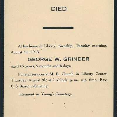 Funeral card of George W. Grinder