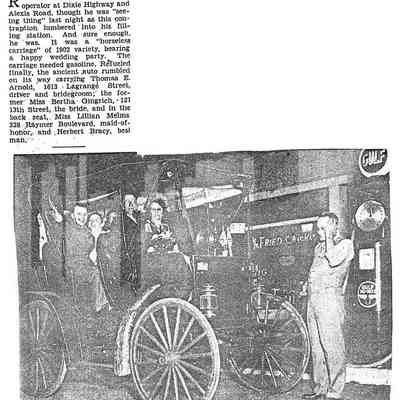 Newspaper Article of Ralph Blaine's Filling Station and a Horseless Carriage