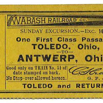 Wabash Railroad Ticket From Toledo Ohio to Antwerp, Ohio, Sept 3, 1899