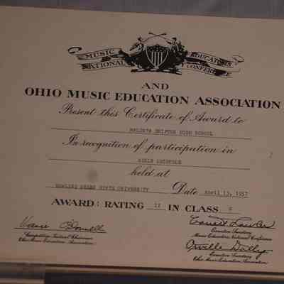 Music Educators National Conference and Ohio Music Education Association "Certificate of Award" M-G