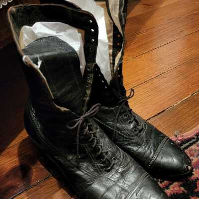 1885, Pair High-top Black Leather, Button Shoes, Size 6, Carrie Mary (Richer) Rettig