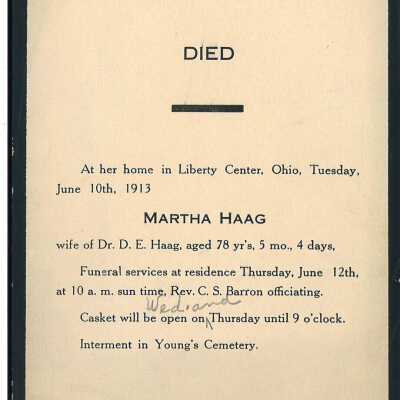 Death Notice of Martha Haag