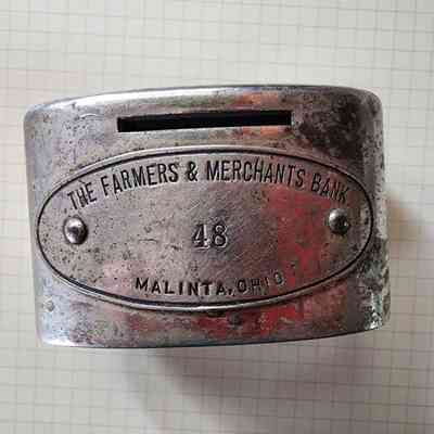 Farmers & Merchants Metal Advertising Bank, Malinta, Ohio, No Key