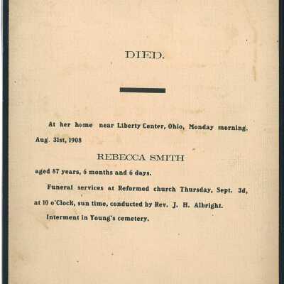 Death Notice of Rebecca Smith