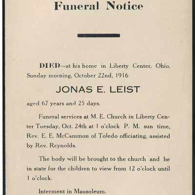 Death Notice of Jonas E. Leist
