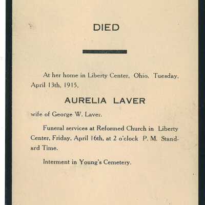 Death Notice of Aurelia Laver