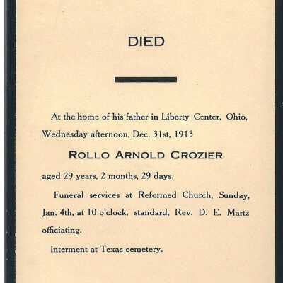 Death Notice of Rollo Arnold Crozier