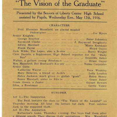 Program for the Liberty Center High School Senior Class Play in 1916