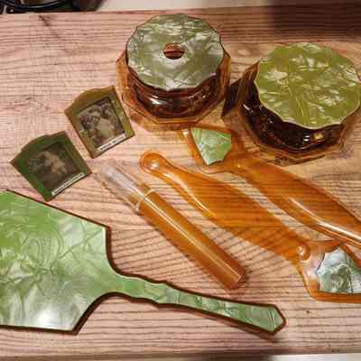 Celluloid Dresser Set, Belonged to Edna Patterson, Russell Patterson's Mother