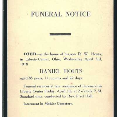 Death Notice of Daniel Houts