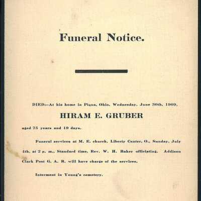 Death Notice of Hiram E. Gruber