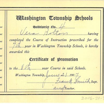 Certificate of Promotion to grade 8 of Vera Bolton