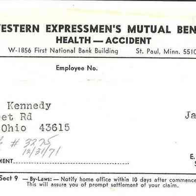 Lyman A. Kennedy Premium for Northwestern Expressmen's Mutual Benefit Ass'n -Health-Accident