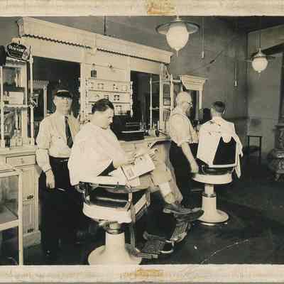 Liberty Center Barber Shop with Barbers George Russell & O.R. Minnich