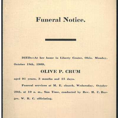 Death Notice of Olive P. Crum