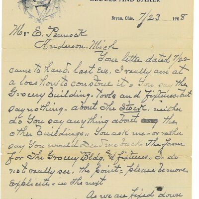 Letter to Edmond Pennock from Grocer and BakerT.O. Williams