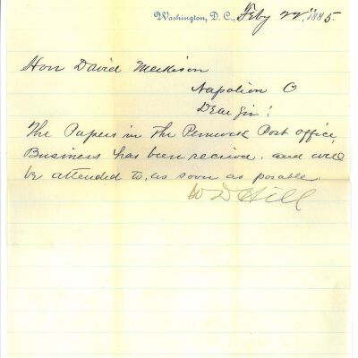 US House of Representative letter to David Meekinson regarding the Pennock Post Office