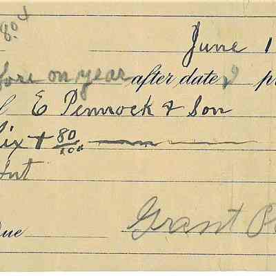 Edmond Pennock Promissory Note from Grant Parsons June 17, 1908
