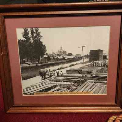 Framed Photograph, Thiessen & Hildred Lumber Co Yard looking Northeast toward Henry County Courthouse