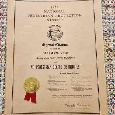 1952 National Pedestrian Protection Contest, Awarded to Napoleon, Ohio