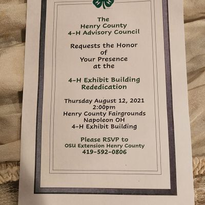 4-H Advisory Invitation to Building Re-Dedication, 2021