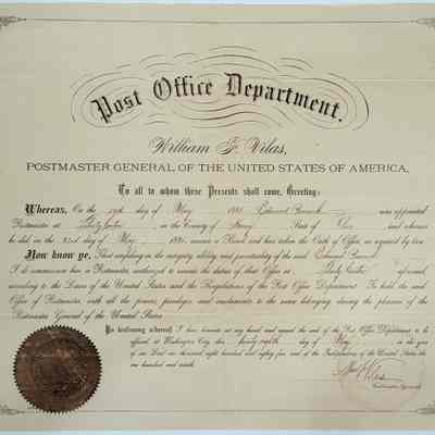 Edmond Pennock's Certificate from Postmaster General of the United States of America 1885
