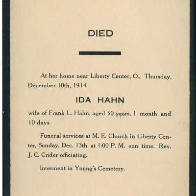 Death Notice of Ida Hahn