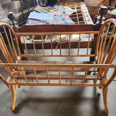 Antique Bentwood Oak Suspended Cradle, Rocker