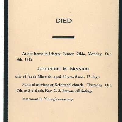 Death Notice of Josephine M. Minnich