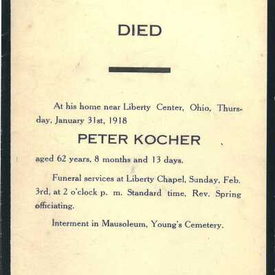 Death Notice of Peter Kocher