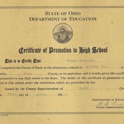 Certificate of Promotion to grade 9 of Evelyn Bockleman