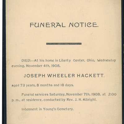 Death Notice of Joseph Wheeler Hackett