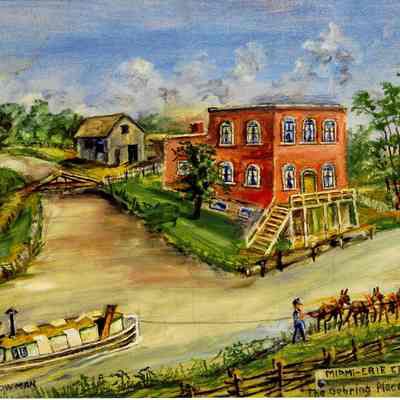 Framed Picture of Miami-Erie Canal Painted by Cloyce Leatherman in 1880