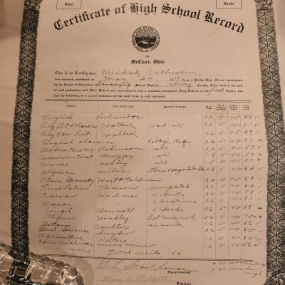 High School Grades Record, McClure School, Mildred Othwein, 1919