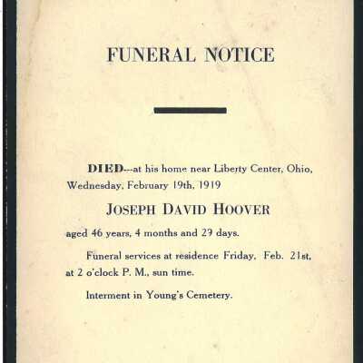 Death Notice of Joseph David Hoover