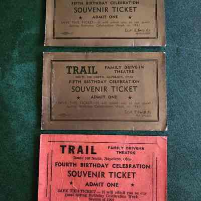 (3) 1960's Trail Drive-In Souvenir, Use the Month of your Birthday Free Entry