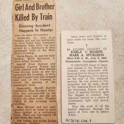 Obituary Earla Sharpe, Deshler, Ohio & Newspaper Clipping