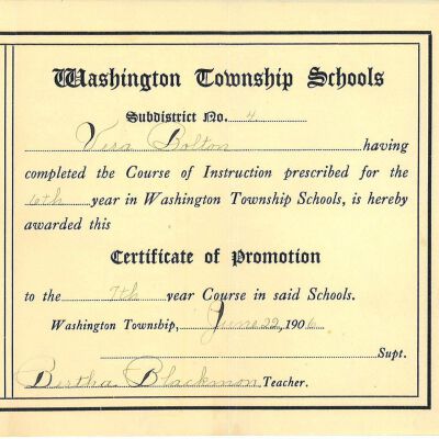 Promotional Certificate of Vera Bolton