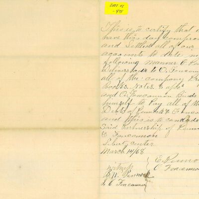 Letter of Pennock & Fancamor Partnership Dissolvement 3/14/1868