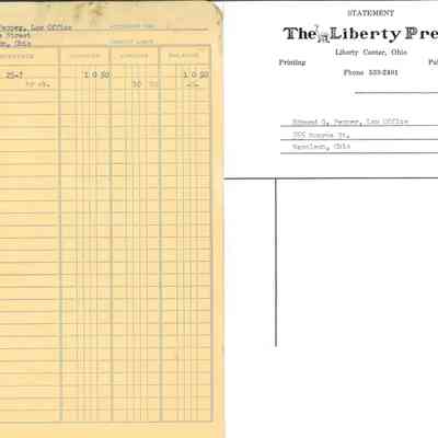 An Invoice From The Liberty Press to Edmund G. Pepper, Law Office, Napoleon, Ohio