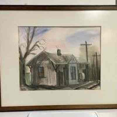 Framed Watercolor Painting of Liberty Center Depot