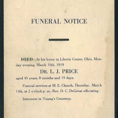 Death Notice of Dr. L. J. Price