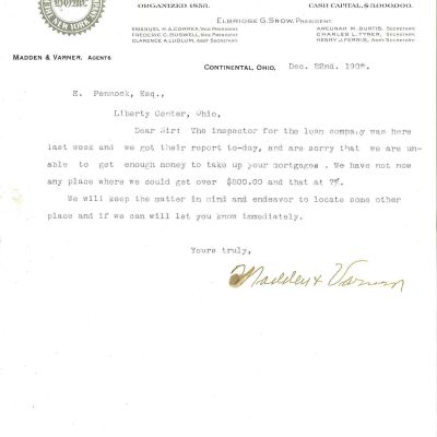 Letter from Home Insurance Co. to Edmond Pennock
