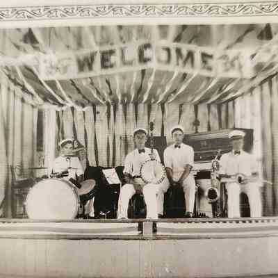 1929 Band: Eldor Gathman, Drummer. Harold Walters, Piano. Byron Mengerink, Sax. Clarence Hardy, Banjo