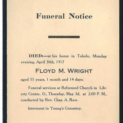 Death Notice of Floyd M. Wright